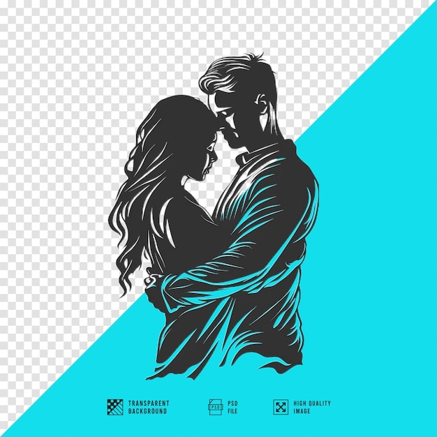 silhouette of a couple who love each other vector art style