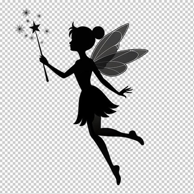 PSD silhouette of cute fairy flying on transparent background