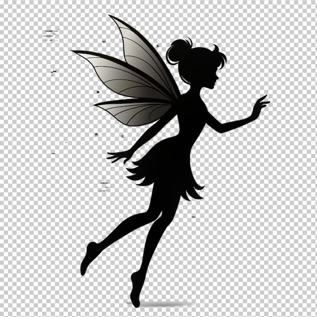 PSD silhouette of cute fairy flying on transparent background