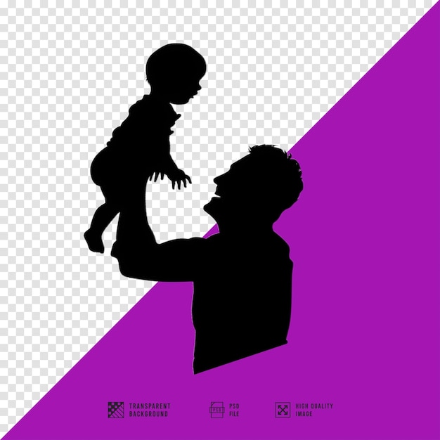 PSD silhouette of a father holding up his baby son vector art style clipart style sticker style