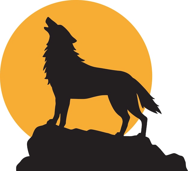 Silhouette of Howling Wolf and Full Moon