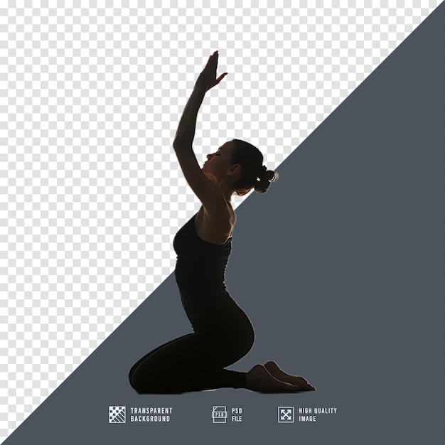 silhouette image of a woman doing yoga with a transparent background