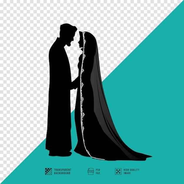 silhouette of an Islamic bride and groom with a woman wearing a typical Arabic hijabvector art