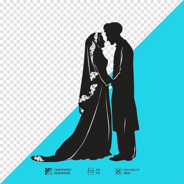 silhouette of an Islamic bride and groom with a woman wearing a typical Arabic hijabvector art