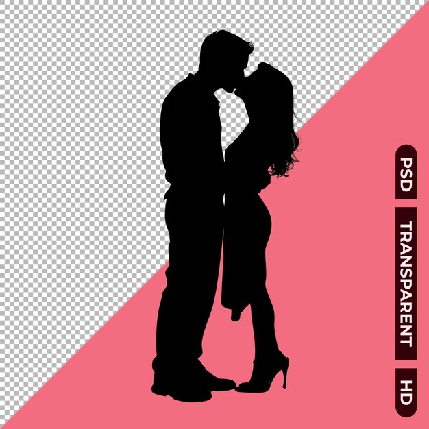 PSD silhouette of kissing couple isolated on transparent background