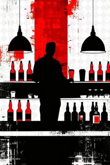 PSD a silhouette of a man behind a bar with bottles of alcohol