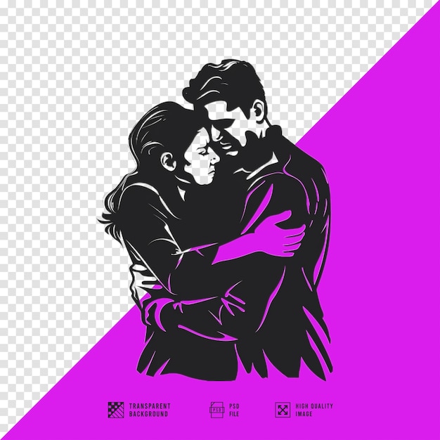 silhouette of a man hugging a crying woman vector art style