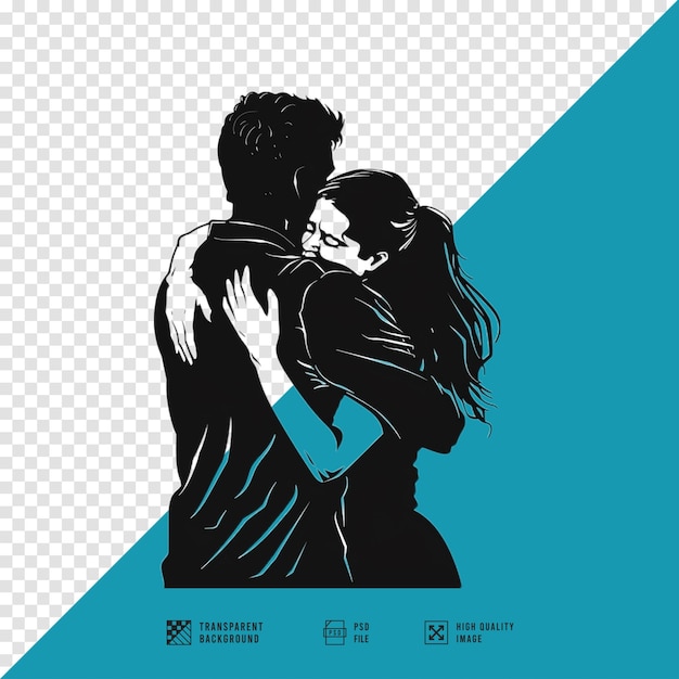 silhouette of a man hugging a crying woman vector art style