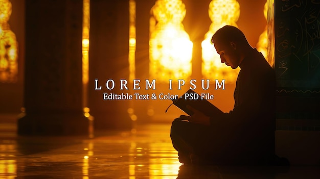 Silhouette of muslim man reading koran AI generated