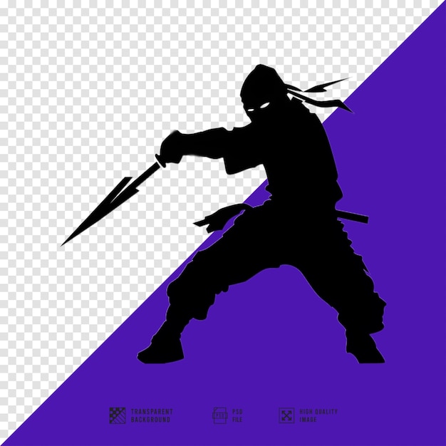 PSD silhouette of a ninja carrying a sword in his hand vector art style