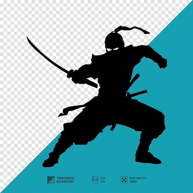 PSD silhouette of a ninja carrying a sword in his hand vector art style