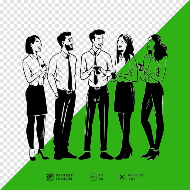 PSD silhouette of several male and female office workers standing and laughing together vector art