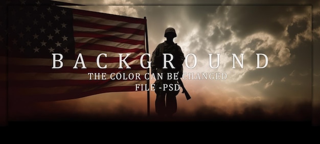 PSD silhouette of soldier and american flag