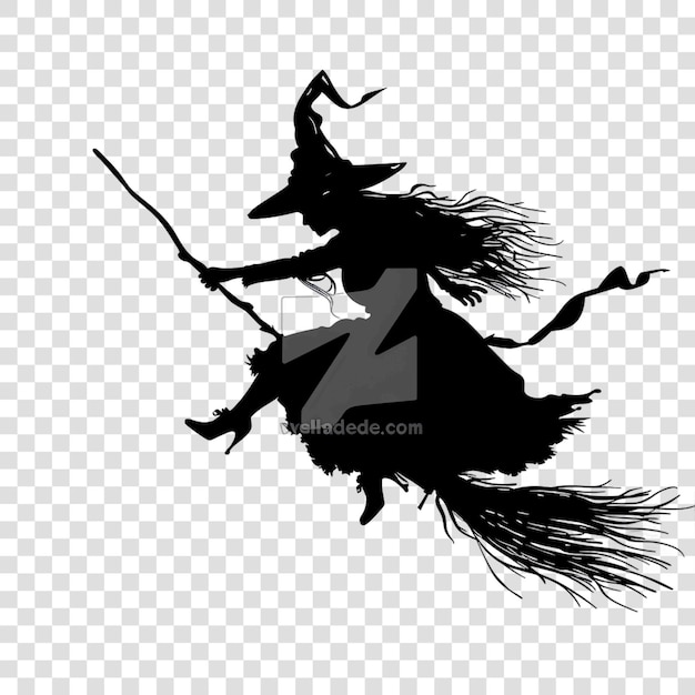 PSD silhouette of a a witch on a broom fantasy medival