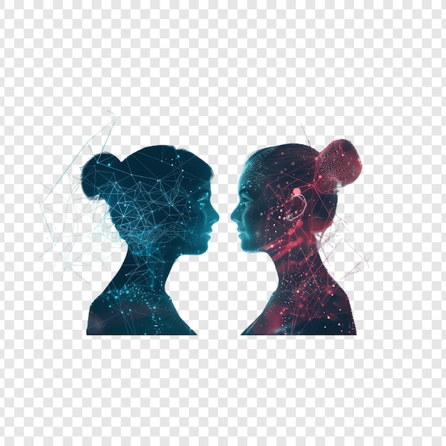 PSD a silhouette of a woman and a girl with a headset on a checkered background