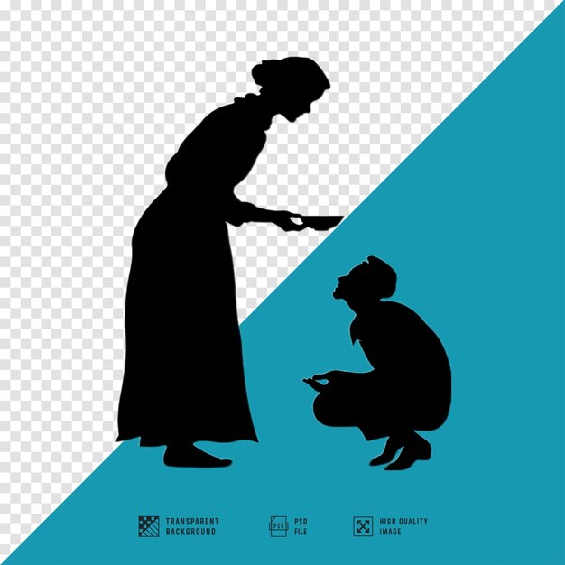 PSD silhouette of a woman giving money to a beggar vector art style