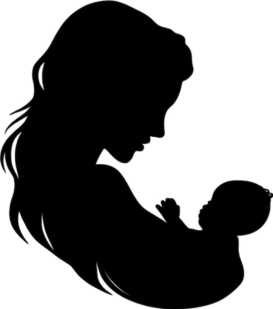 a silhouette of a woman holding a baby with a silhouette of her