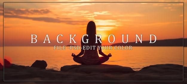 PSD silhouette of a woman meditating at sunset