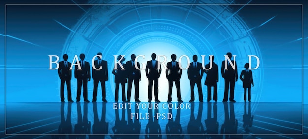 PSD silhouettes of business professionals against a blue tech background