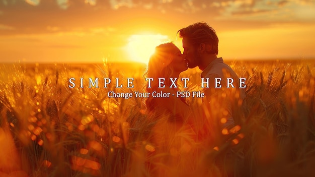 PSD silhouettes of a couple kissing in a wheat field at sunset