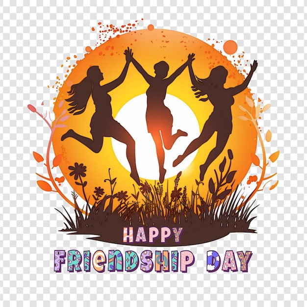 PSD silhouettes of friendship day concept orange sun transparent background