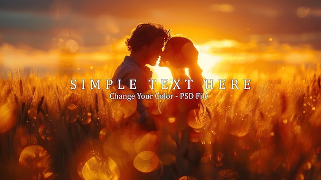 PSD silhouettes of love at sunset in a wheat field