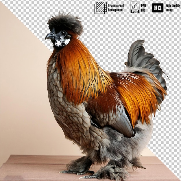 PSD silkie chicken full body on transparent background