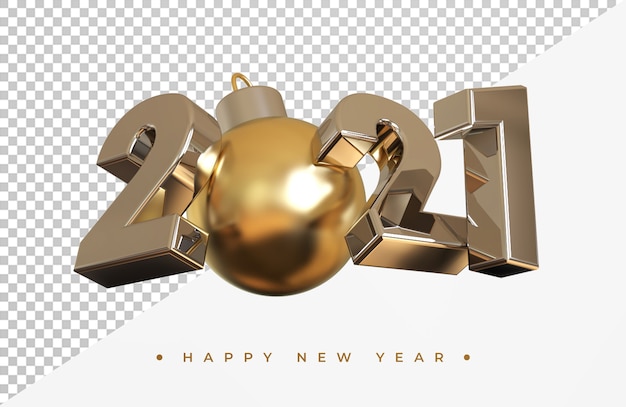 Silver 2021 new year with christmas ball 3d rendering isolated