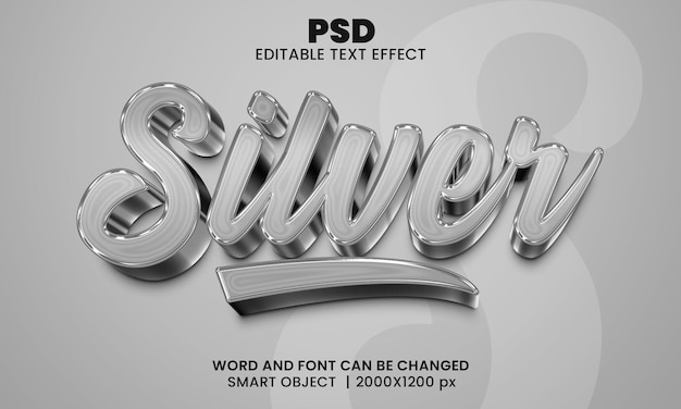 Silver 3d editable text effect Premium Psd with background