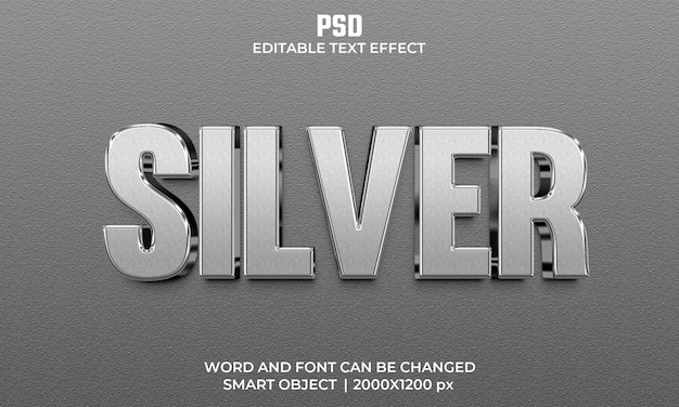 Silver 3d editable text effect Premium Psd with background