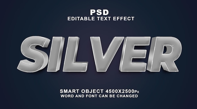 Silver 3d editable text effect PSD template with cute background