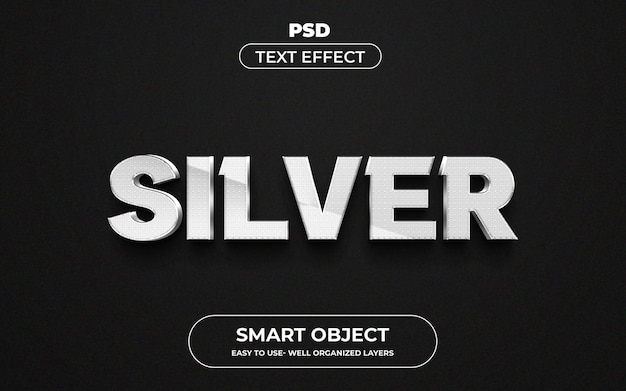 Silver 3d editable text effect style Premium psd Template with background