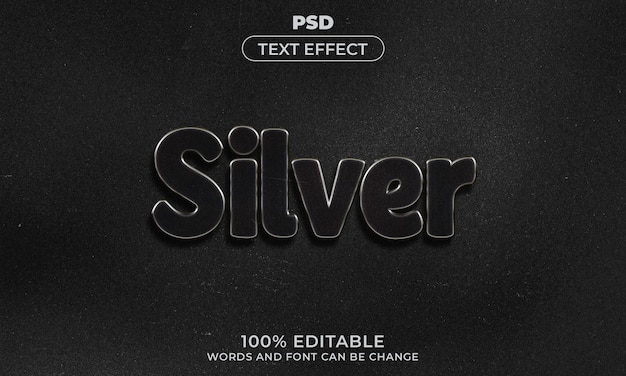 Silver 3d editable text effect style with background