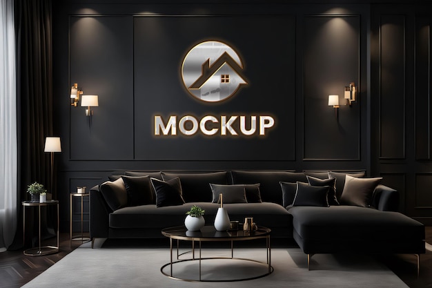 Silver 3d luxury indoor logo mockup