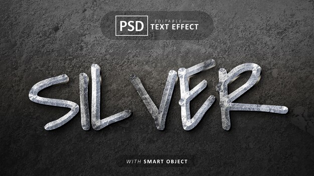 Silver 3d text effect editable