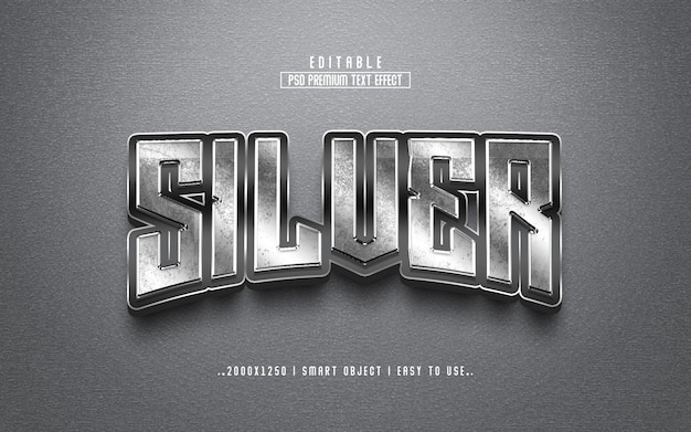 Silver 3D Text Effect Style PSD Template