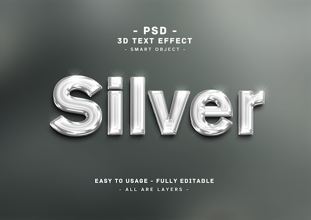 Silver 3d text style effect