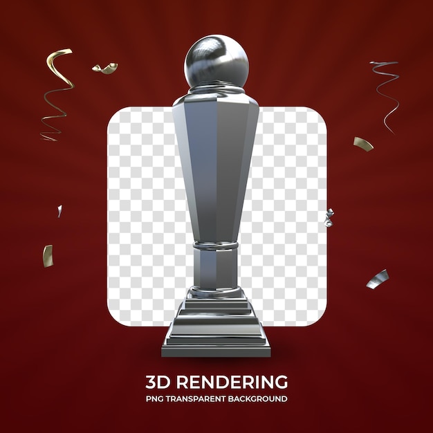 Silver awarding trophy 3d rendering isolated transparent background