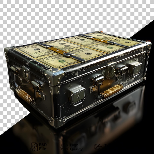 PSD a silver briefcase with a silver case of money in it