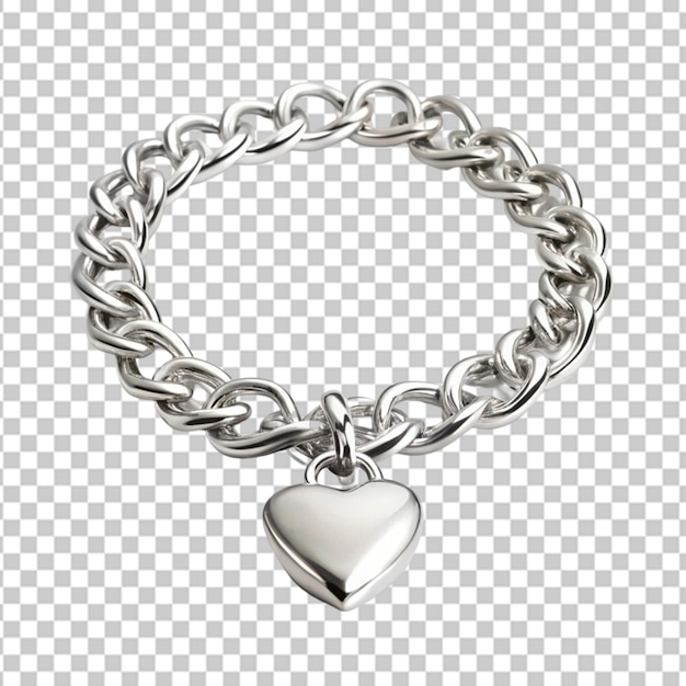 PSD a silver chain bracelet with a heart charm on transparent background