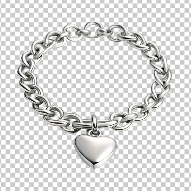 PSD a silver chain bracelet with a heart charm on transparent background