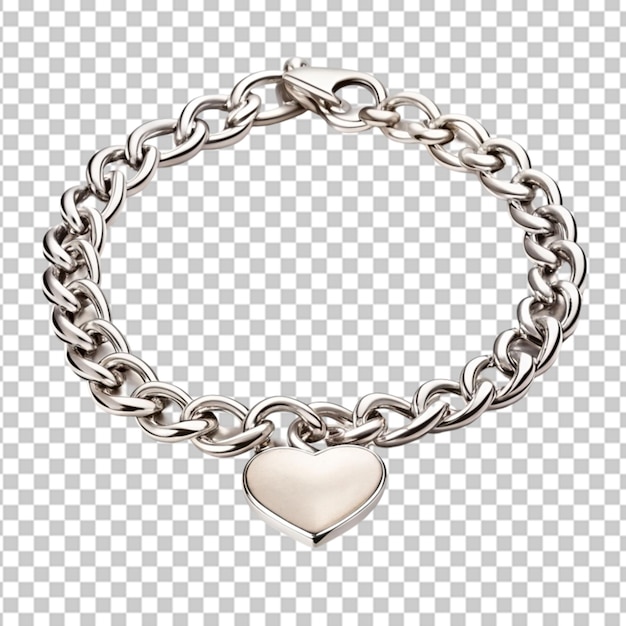 PSD a silver chain bracelet with a heart charm on transparent background