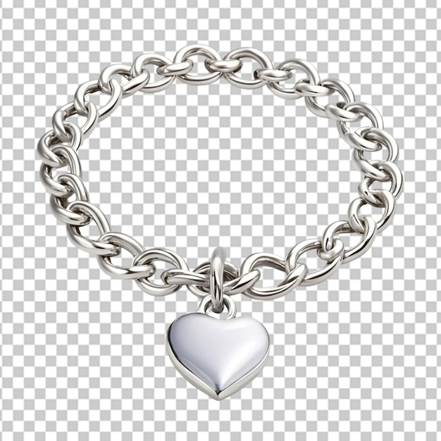 PSD a silver chain bracelet with a heart charm on transparent background