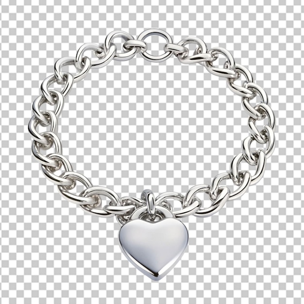 PSD a silver chain bracelet with a heart charm on transparent background