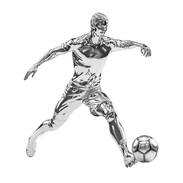 PSD a silver chrome soccer player kicking a ball