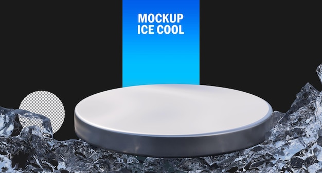 silver circles stand showcase surrounded by ice chunks