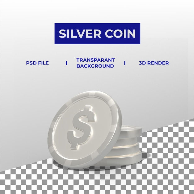 Silver Coins in 3d render with stack concepts