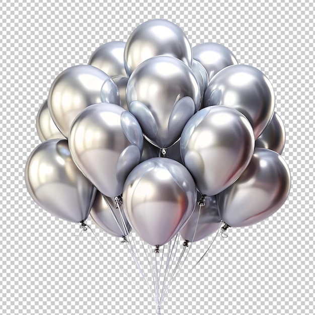 PSD silver color balloons isolated transparent background