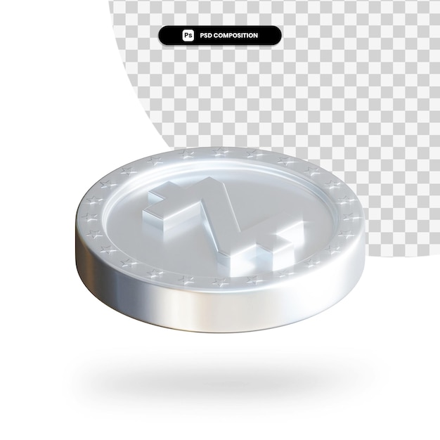 PSD silver cryptocurrency coin 3d rendering isolated