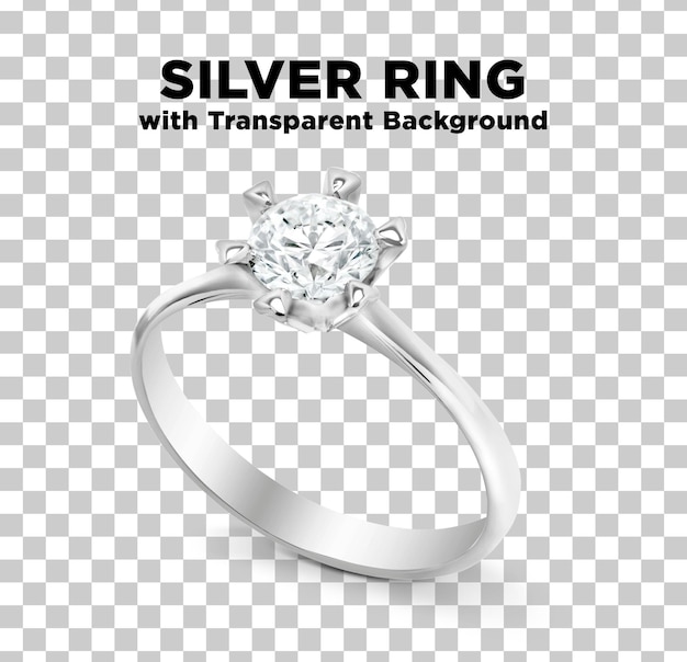 Silver Diamond Ring with Transparent Background PSD